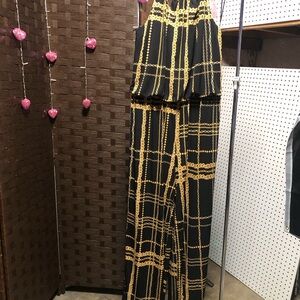 Chic Black and Gold Chain Print Jumpsuit